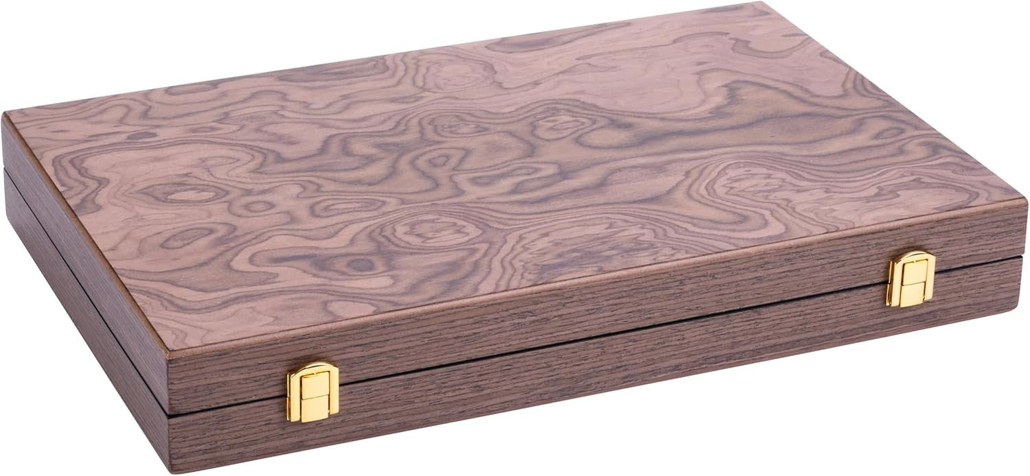Deluxe 15in Wooden Backgammon Set Folding Luxury Board Game Travel Case