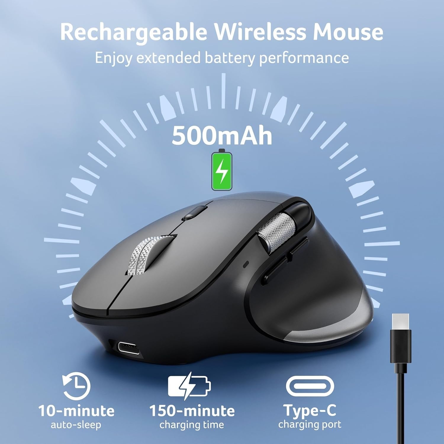 Ergonomic Wireless Mouse Side Scroll Bluetooth Dual Mode 4800 DPI Office