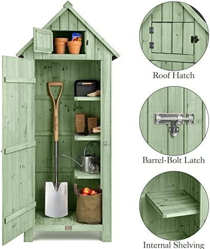Tall Slim Wooden Garden Storage Shed 6ft Outdoor Utility Cabinet with Shelves