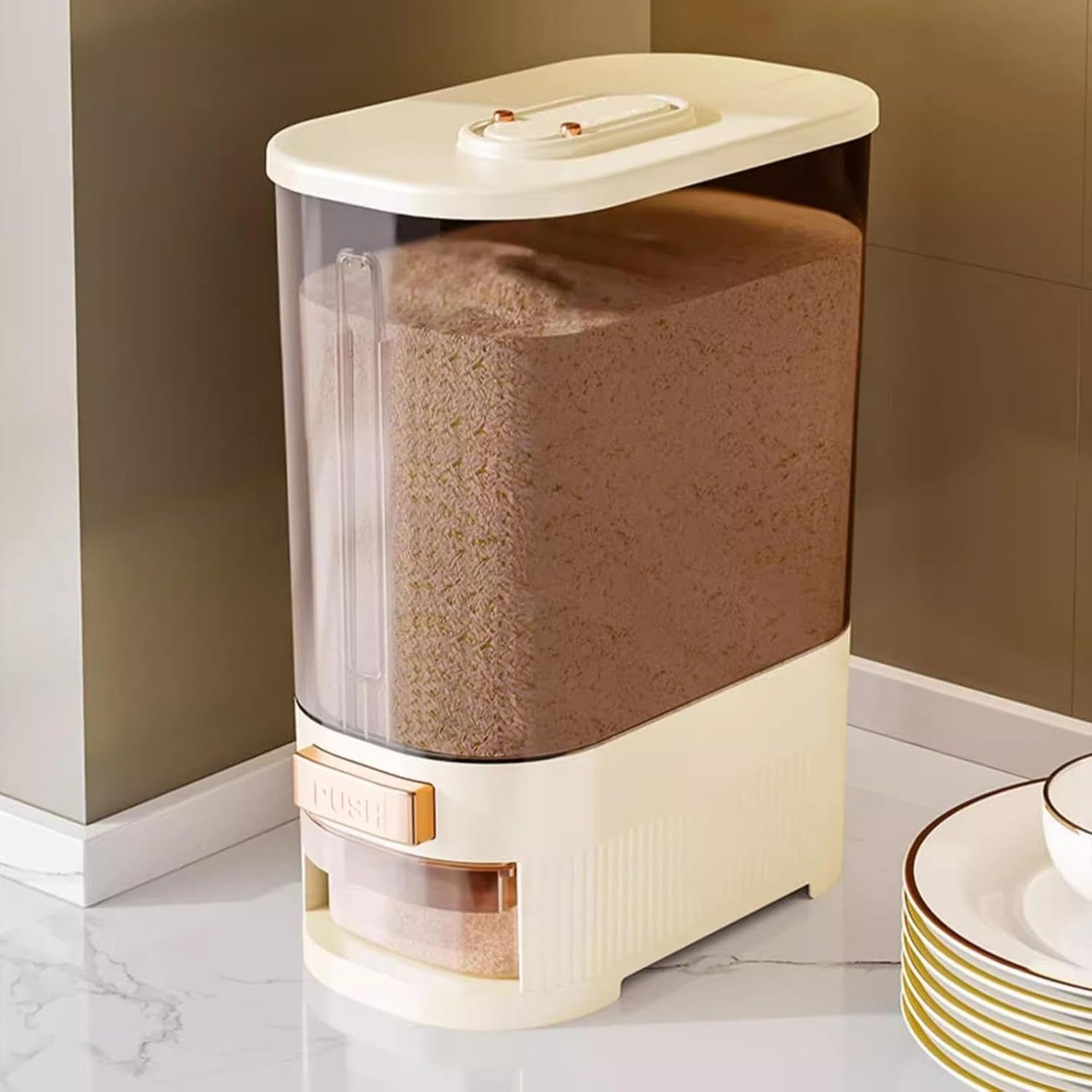 10KG Sealed Rice Dispenser Airtight Grain Storage Bin with Time Tracker