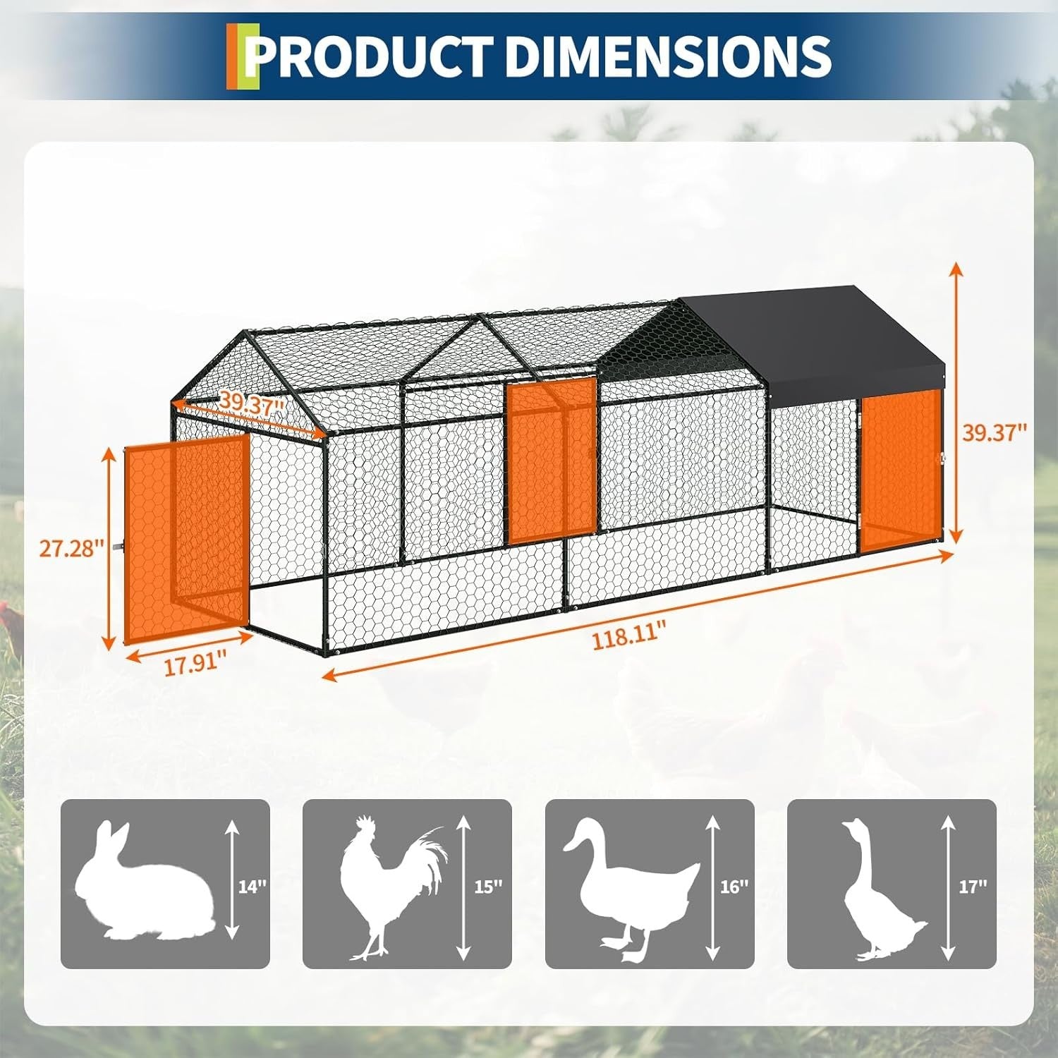 3m Walk In Chicken Run Galvanised Steel Coop 8-15 Hens