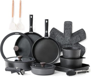 24pcs Black Non Stick Cookware Set Detachable Handle Induction Oven Safe