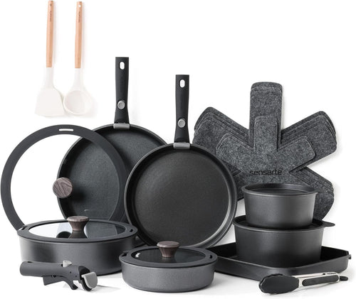 24pcs Black Non Stick Cookware Set Detachable Handle Induction Oven Safe