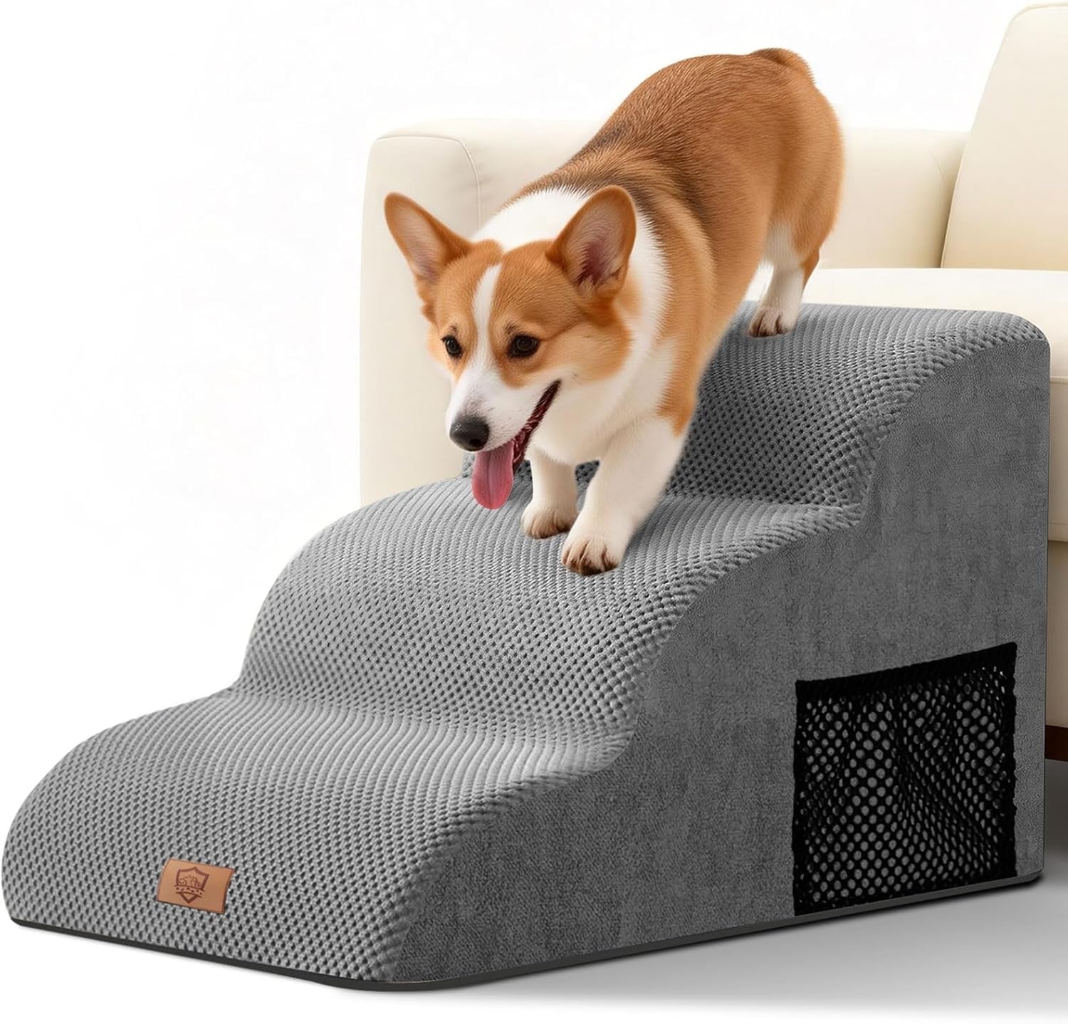 3 Step Dog Stairs Ramp for Sofa Bed Non Slip Washable Grey 60x40x40cm