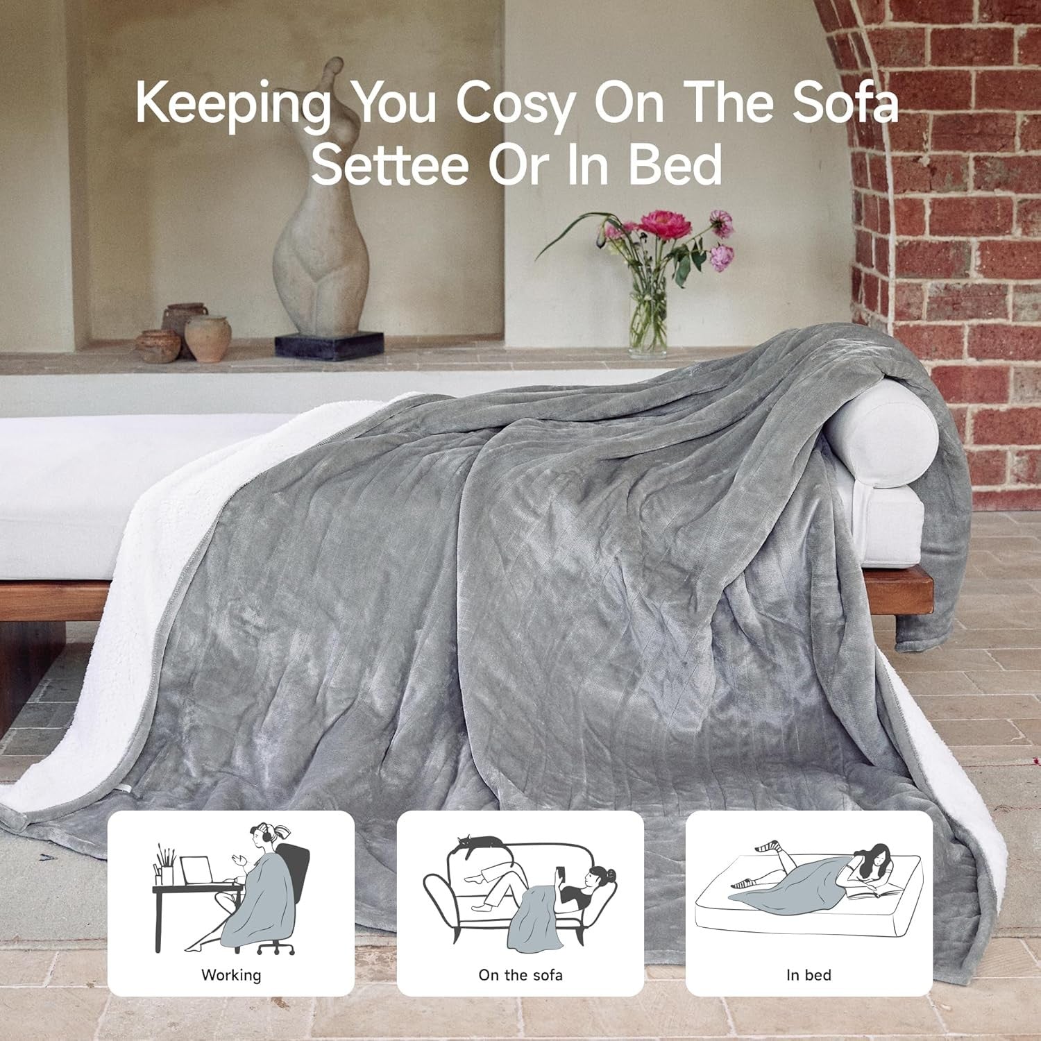 Electric Heated Blanket Double Extra Large 200x150cm Plush 9 Heat