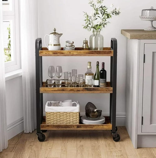 3 Tier Rolling Kitchen Serving Cart Storage Trolley Lockable Wheels