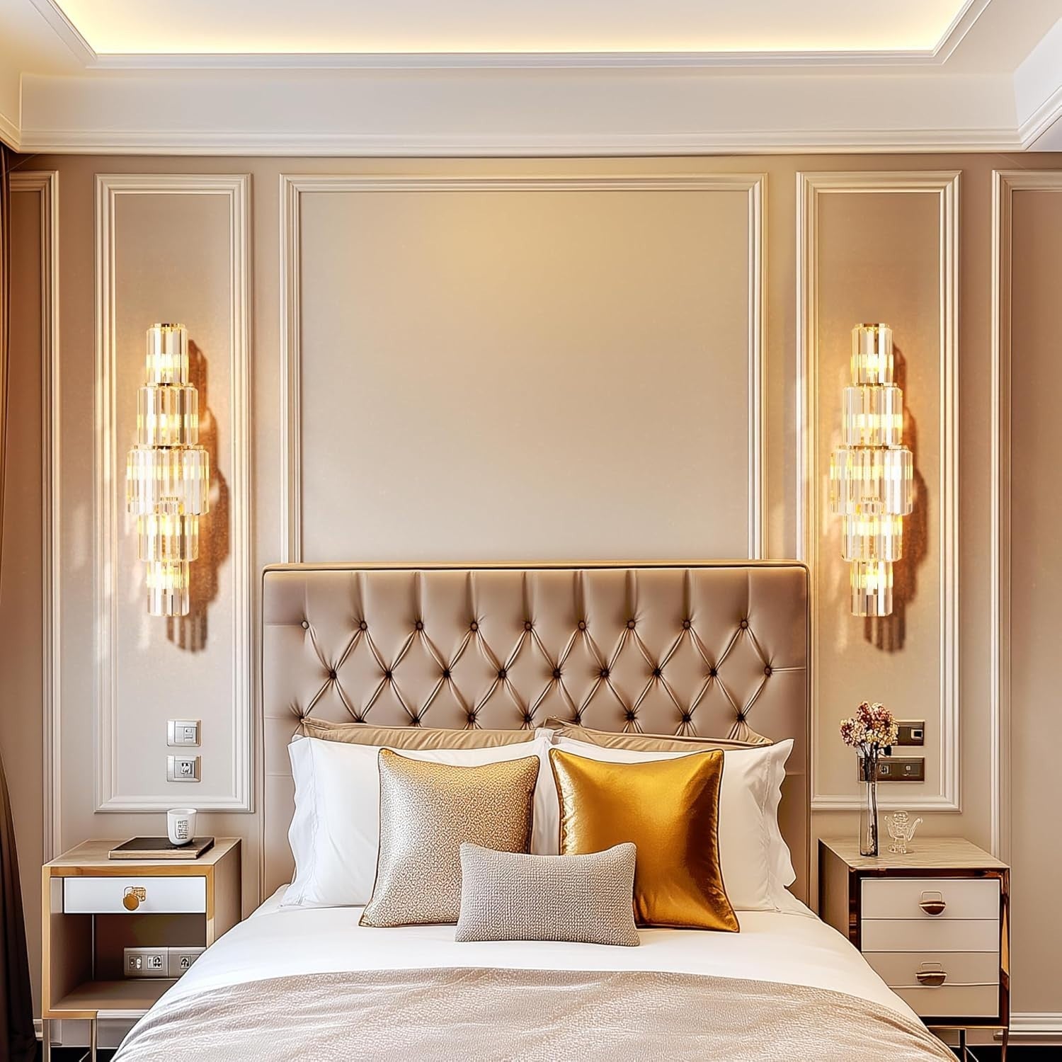 Luxury Crystal Wall Light 5 Bulb Gold Sconce Modern 80cm Hallway Lamp