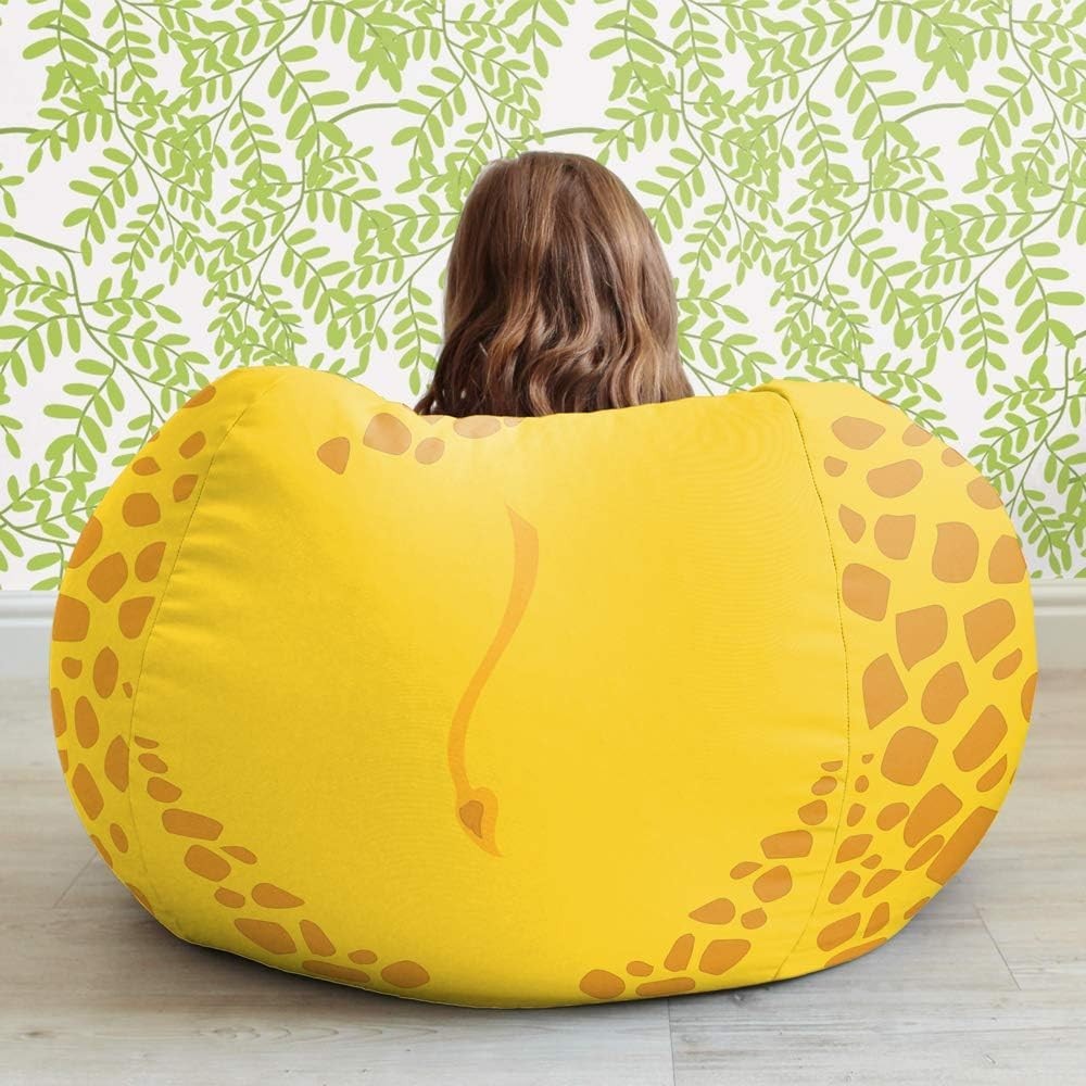 Kids Giraffe Bean Bag Chair with Footstool Safe Washable Playroom Seat