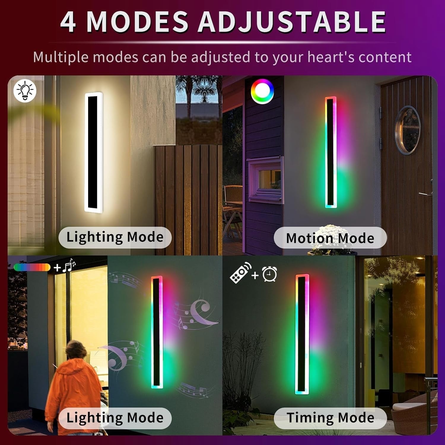 80cm RGB Outdoor Wall Light 7 Color Changing Dimmable Remote Waterproof