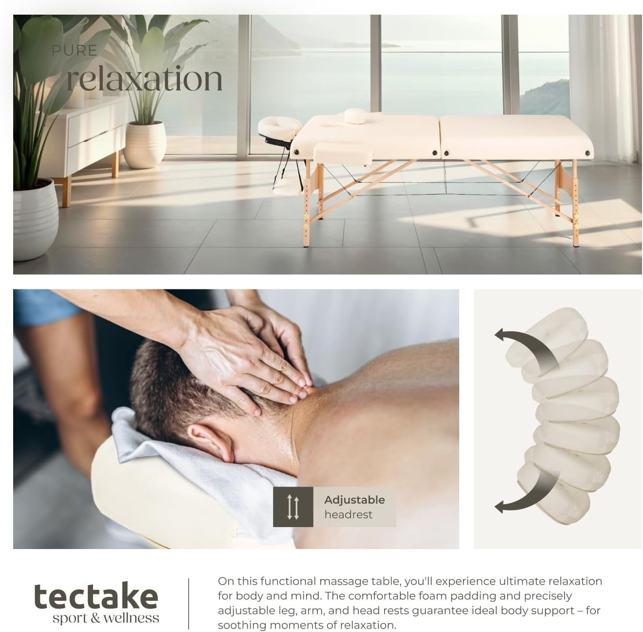 Portable Massage Table Foldable Beech Frame 7.5cm Padded Beauty Bed Beige