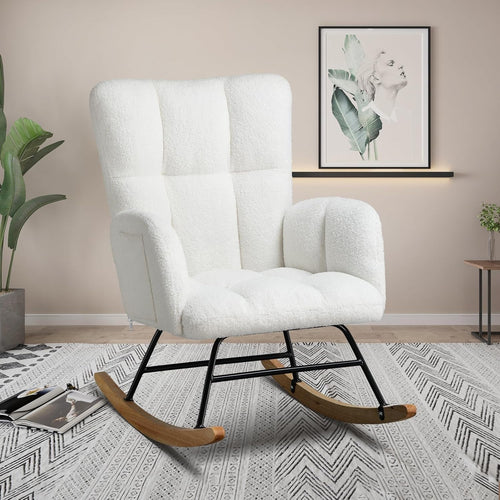 White Teddy Rocking Chair High Back Armchair – Soft Lounge Seat for Nursery
