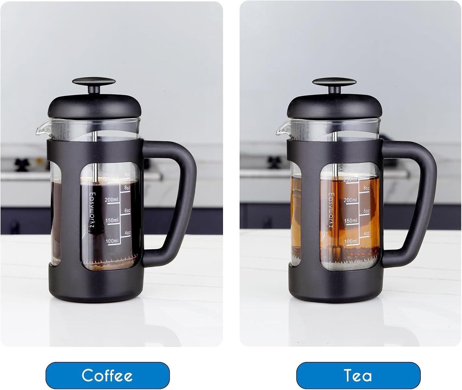 French Press Coffee Maker 350ml Heat-Resistant Glass Soft Grip Handle Portable