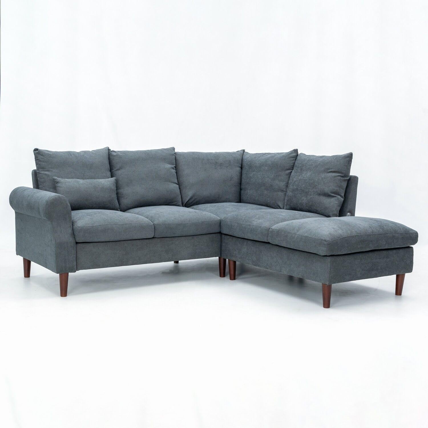 5 Seater Corner Sofa w/ Chaise & USB Port – Grey Linen, 200x195cm, Modern