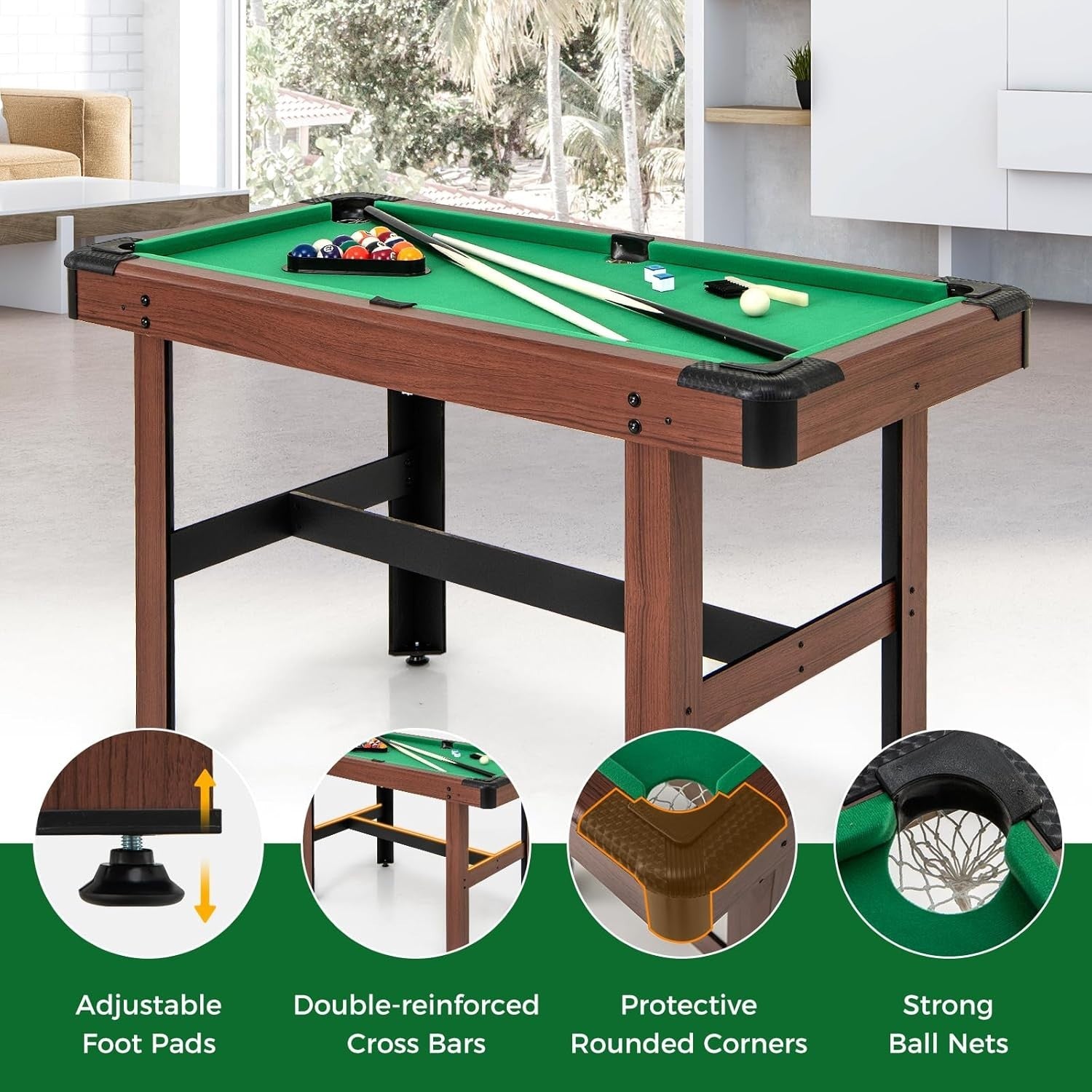 48in Mini Pool Table Wooden Billiards Set w Cues Balls Accessories