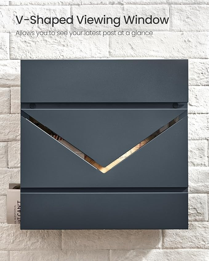 Wall Mounted Letter Box Secure Mailbox Rustproof Steel Lock & Window