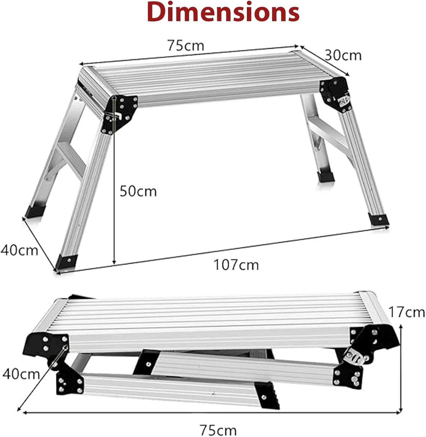 Aluminium Folding Hop Up Work Platform 150kg Step Stool Non-Slip Portable