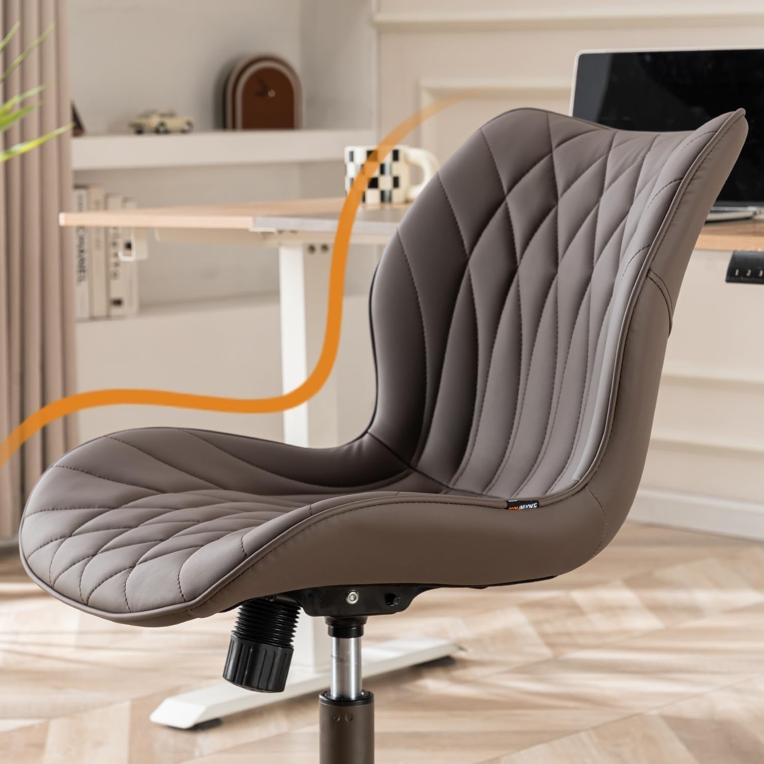 Ergonomic Armless Home Office Desk Chair Swivel Faux Leather Padded Task Study S
