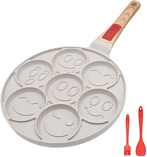7-Hole Mini Pancake Pan Non-Stick Crepe Mold w/ Detachable Handle White