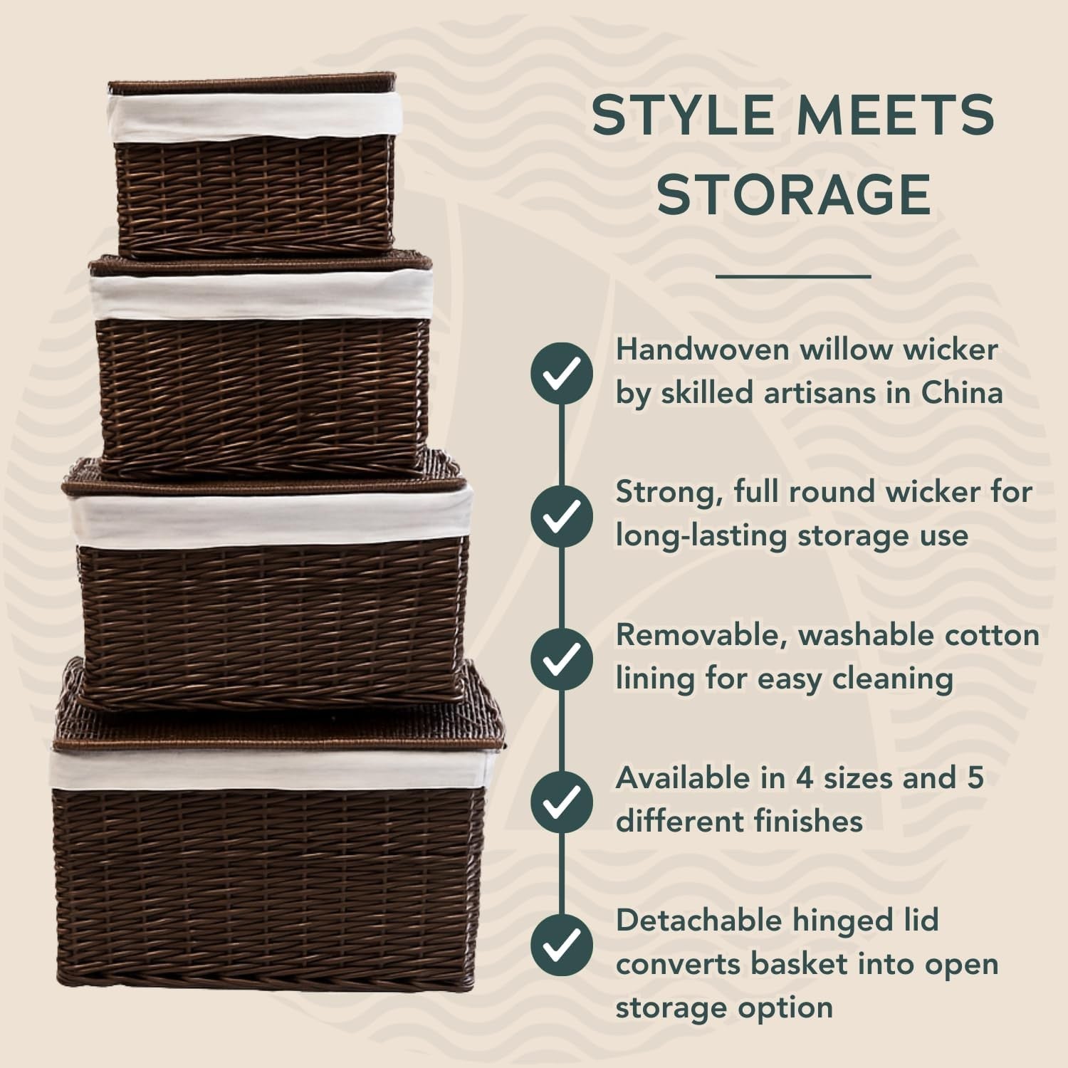 Large Wicker Laundry Hamper with Lid & Liner – Dark Coffee Bedroom Bathroom Stor