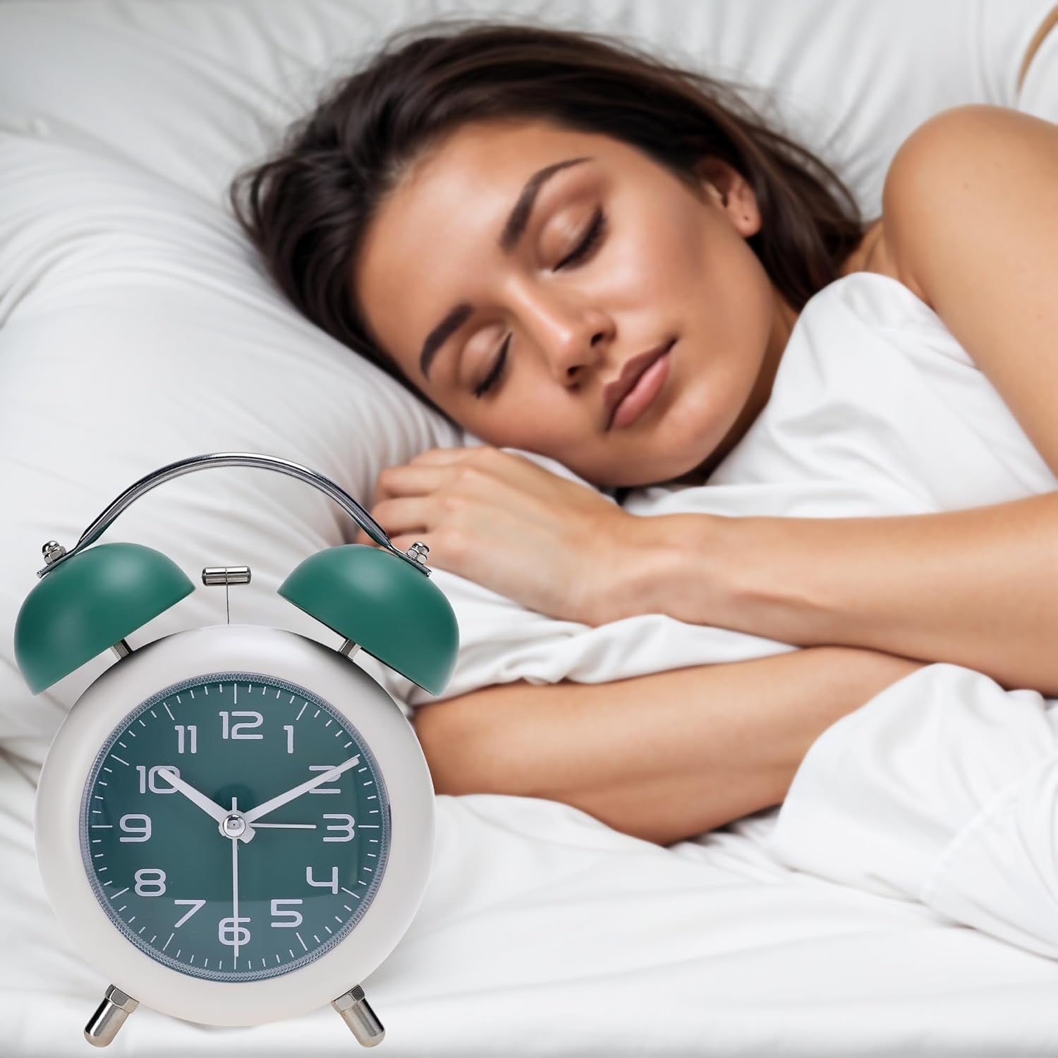Loud Twin Bell Alarm Clock Night Light Metal Retro for Heavy Sleepers Green