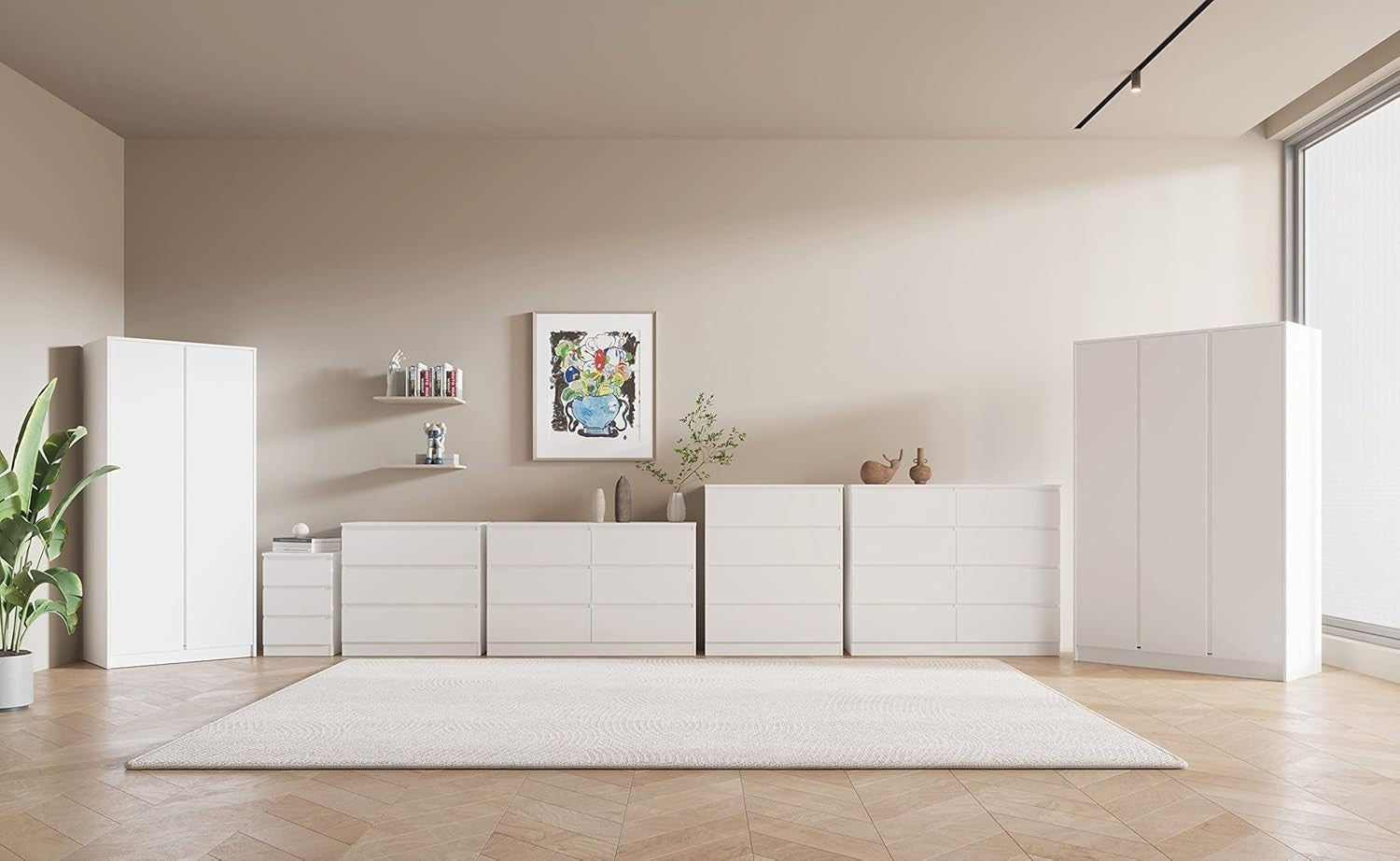 White 6 Drawer Chest Modern Bedroom Storage Unit 121cm Wide MDF