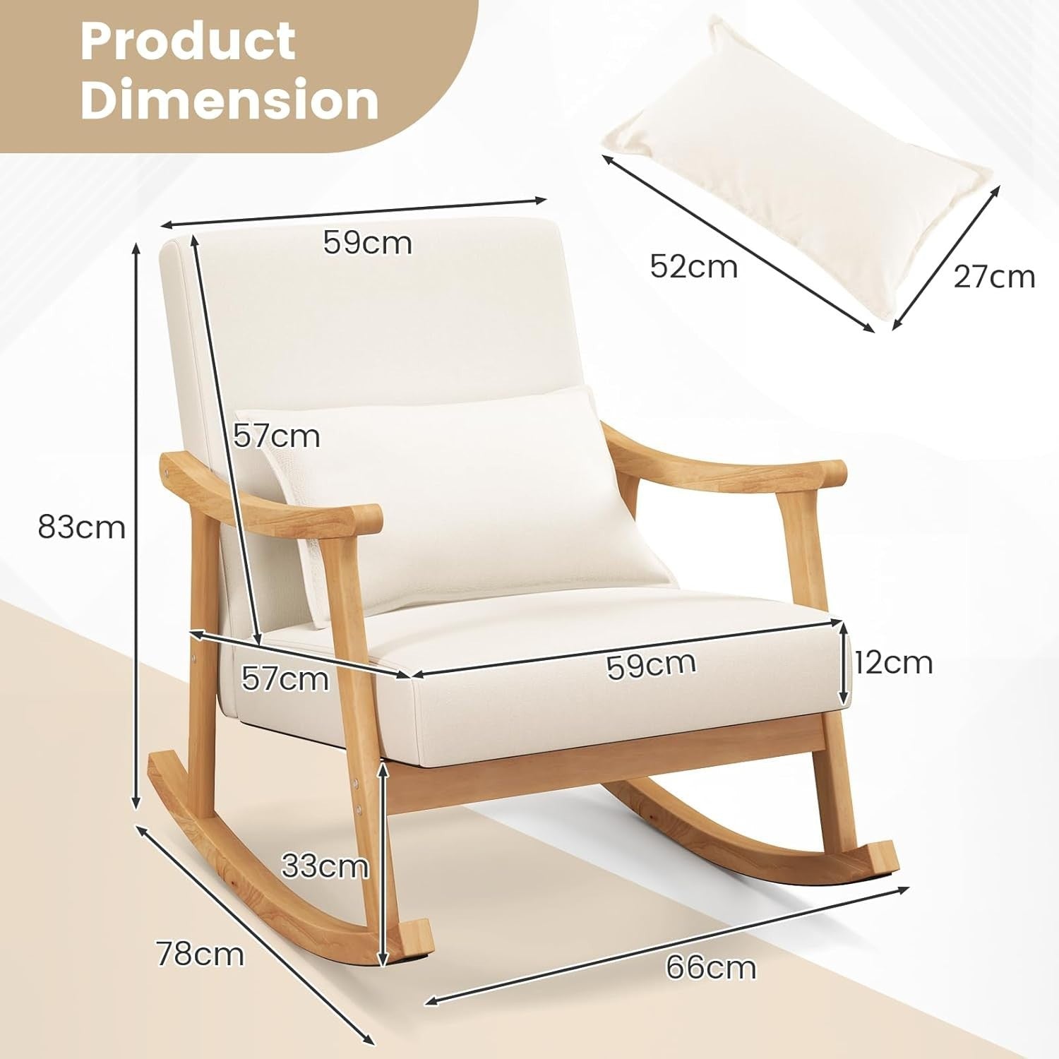 Rocking Lounge Chair Recliner Soft Cushion Lumbar Pillow 78x66x83cm