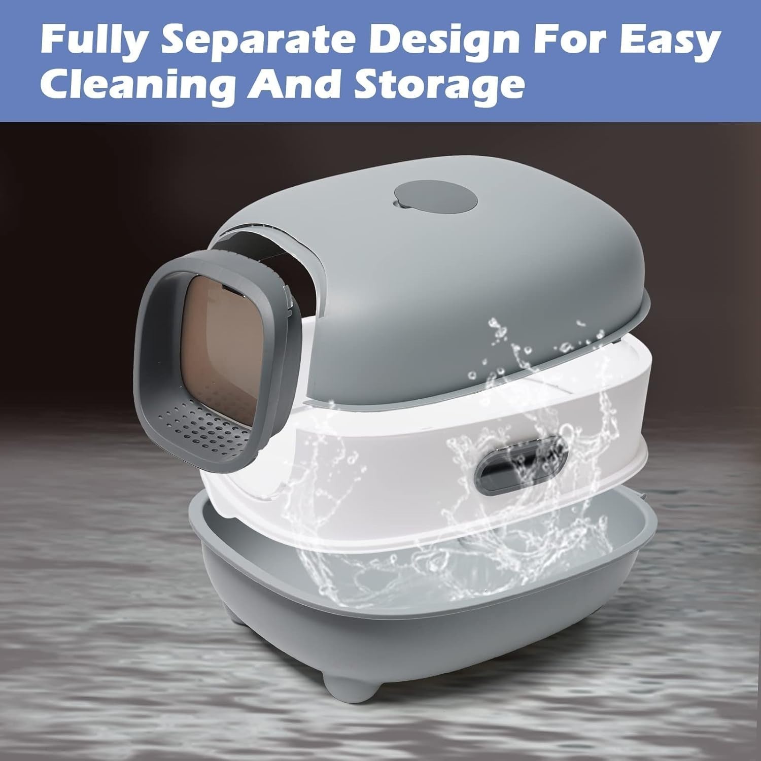 XL Enclosed Cat Litter Box Odor Control Foldable Covered Tray Grey