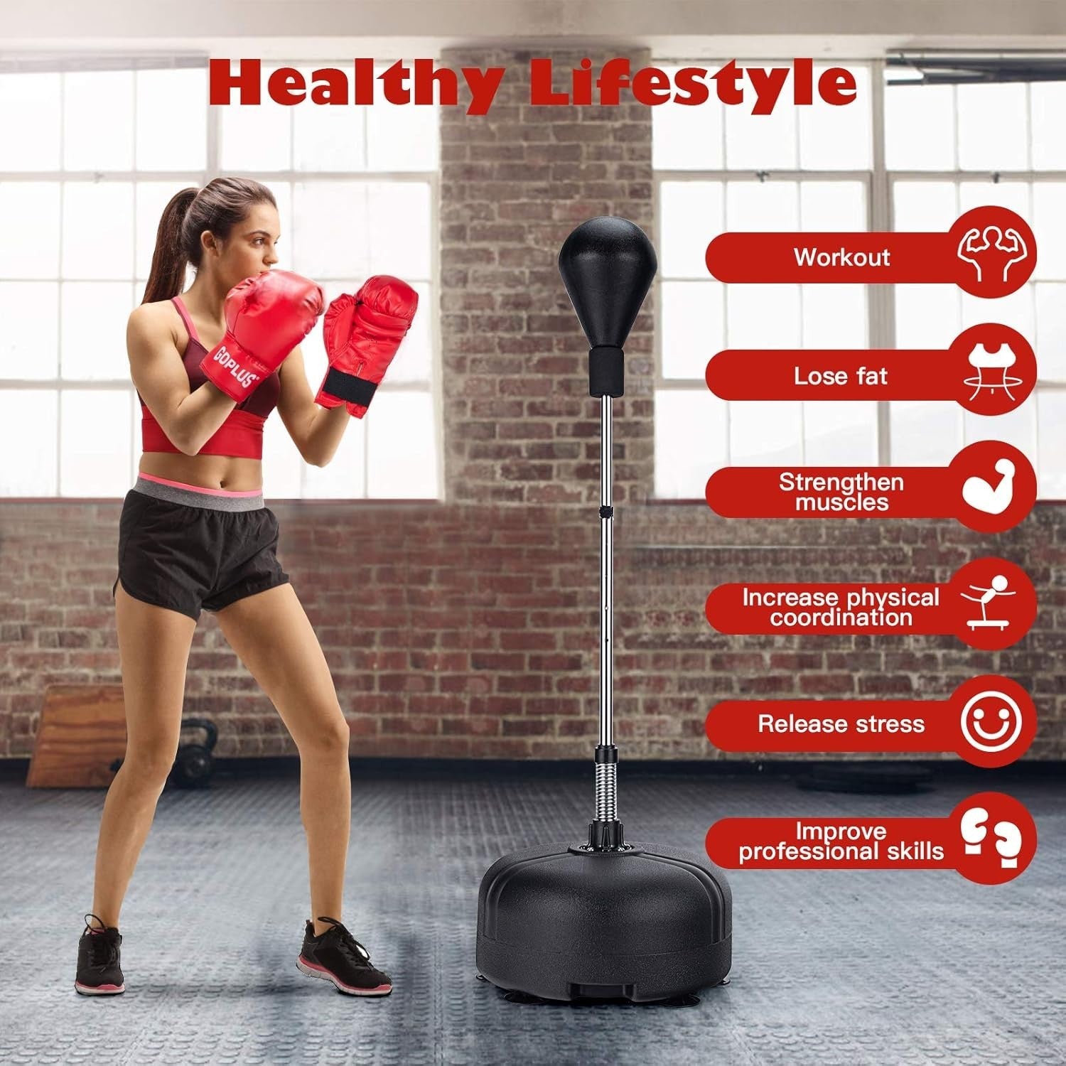 Freestanding Boxing Reflex Bag Adjustable Height Punch Ball Set