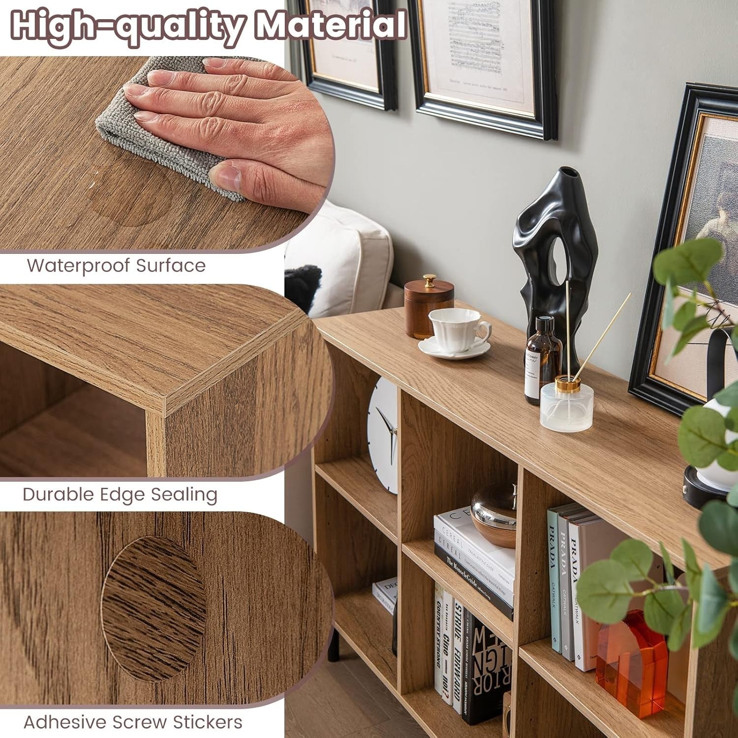 Natural 6-Cube Adjustable Storage Bookcase with Metal Legs 120x35x78cm