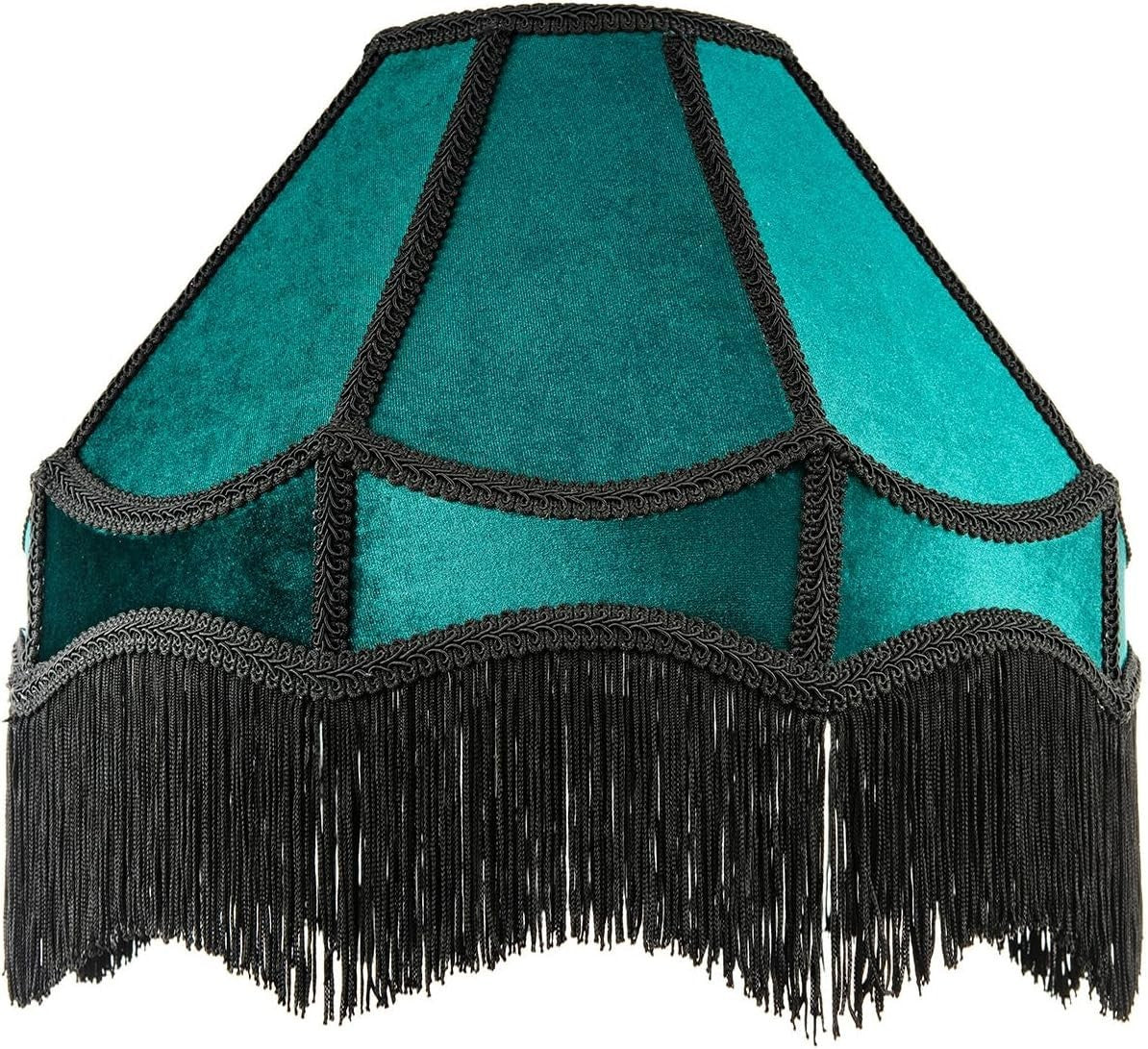 Victorian Empire Velvet Lampshade Emerald Green Black Tassel 40cm