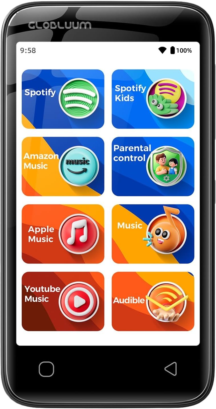 Kids MP3 Player 16GB Bluetooth WiFi Parental Controls Black
