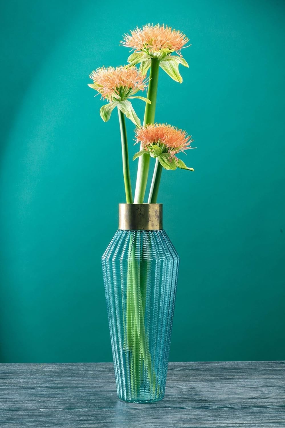 Tall Glass Floor Vase Light Blue Gold Accent Modern Luxury Home Decor 43cm
