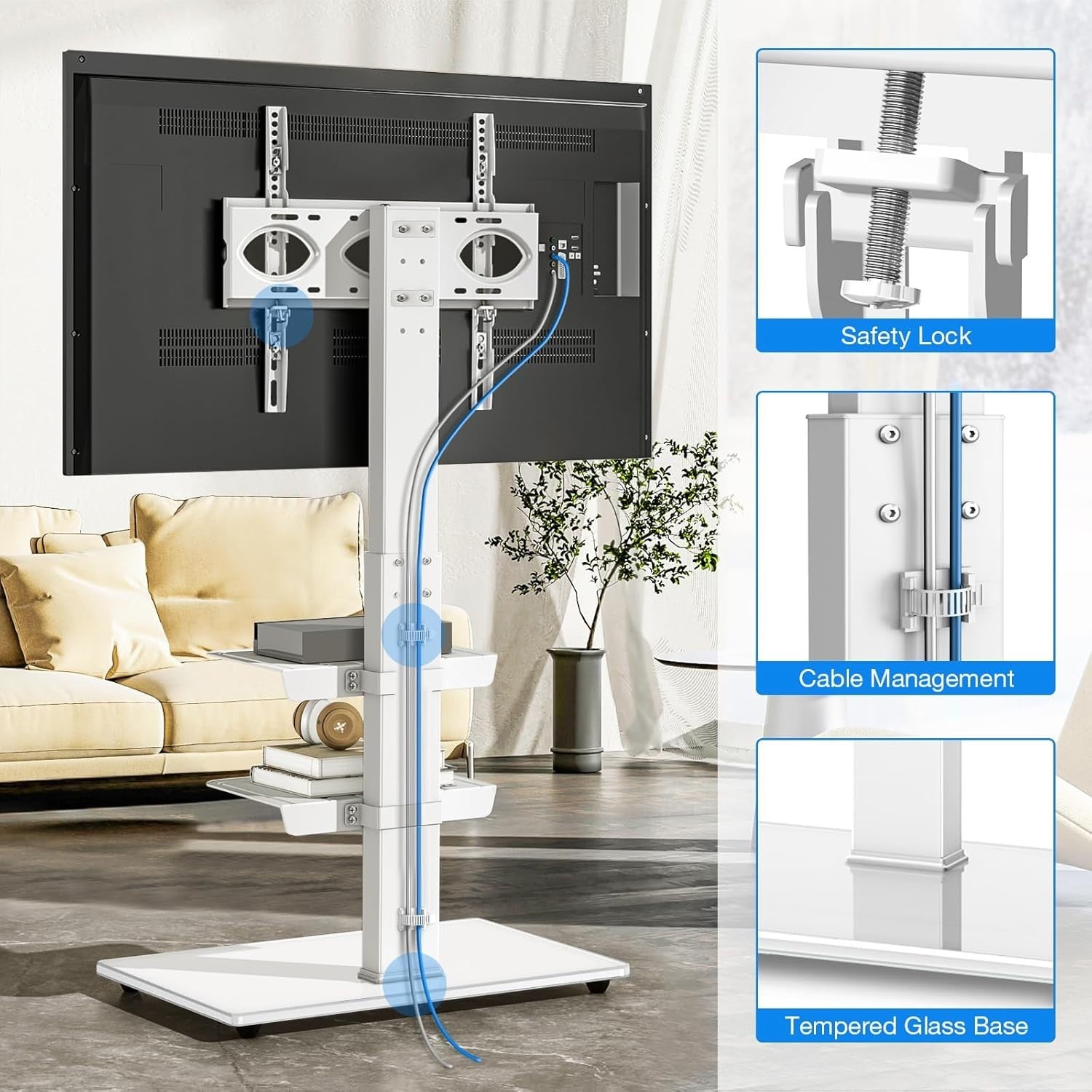 Adjustable Swivel TV Floor Stand for 32-70" LCD LED Curved Screens, Max 50kg