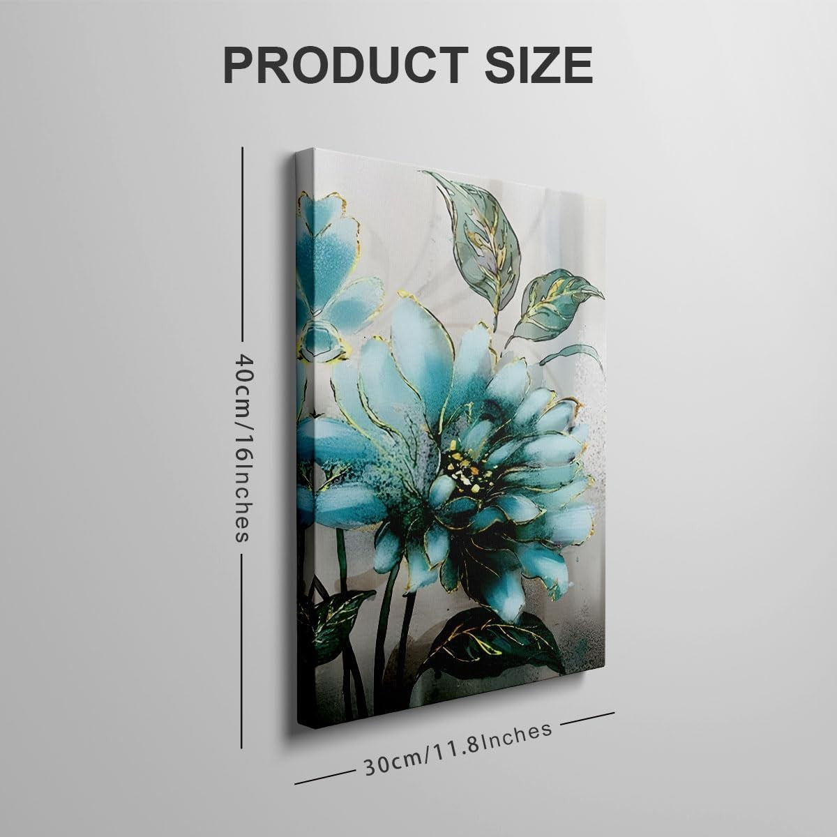Framed Blue Floral Canvas Wall Art Set of 3 16x12 Modern Decor
