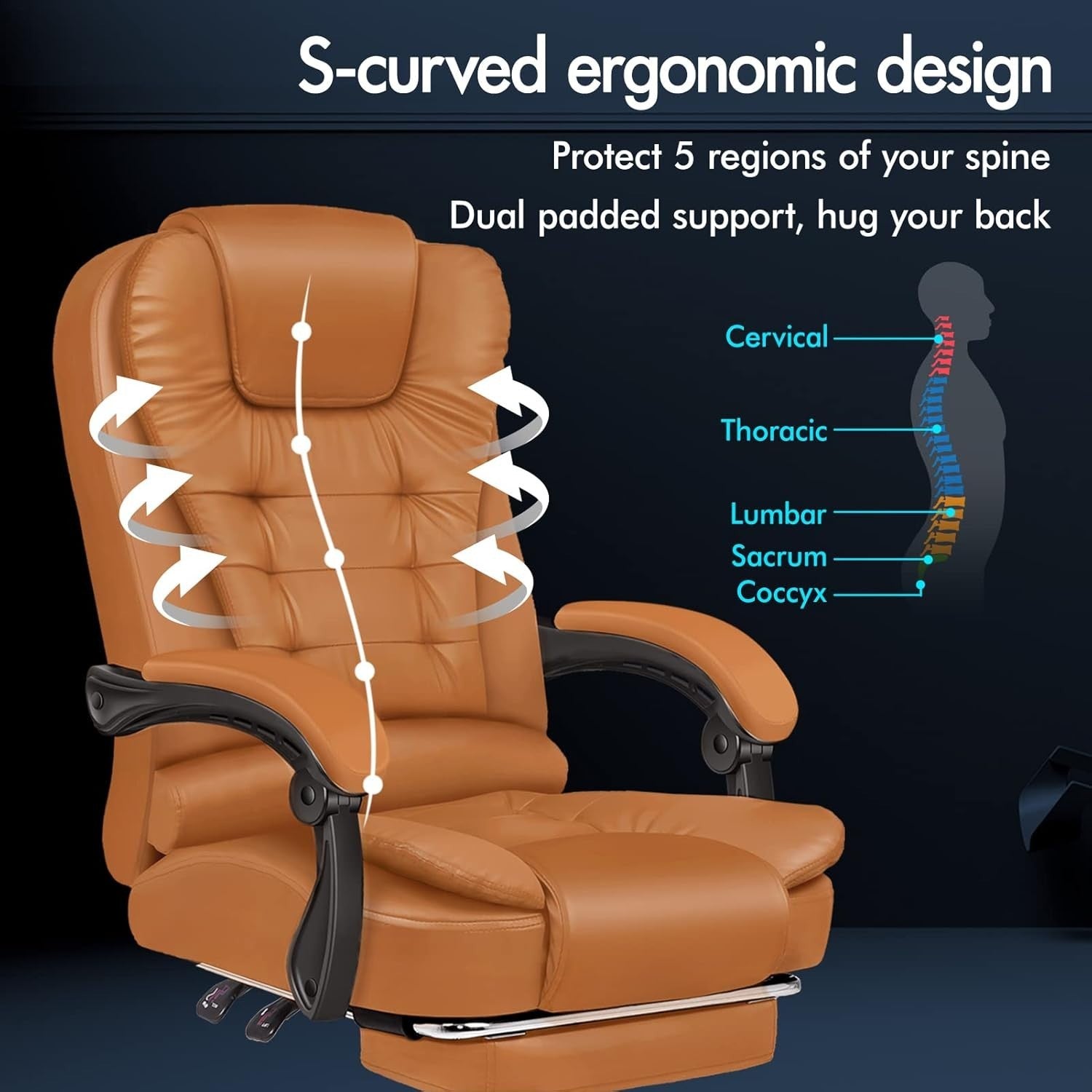 Brown Massage Office Chair Heated 8-Point Recliner Footrest Ergonomic PU