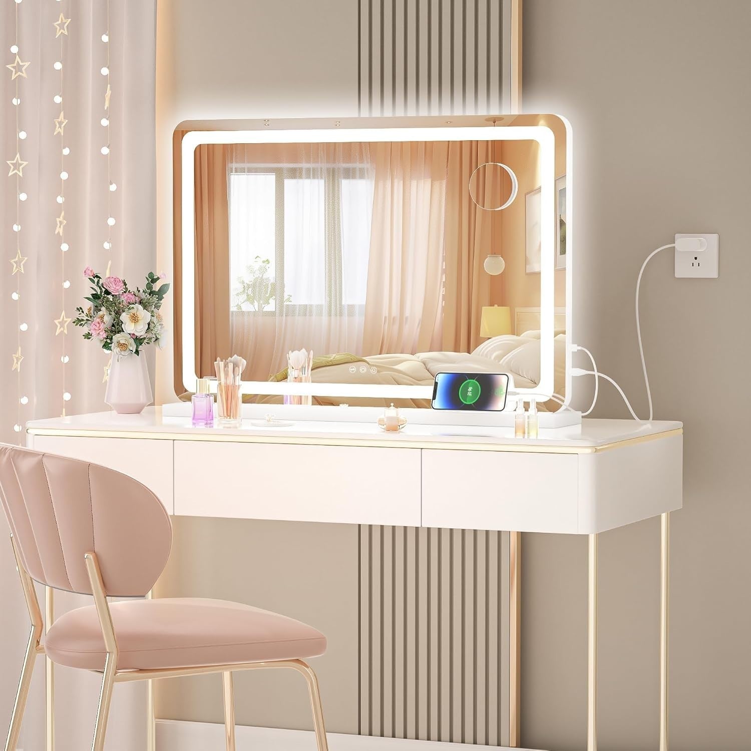 LED Vanity Mirror 80x50cm Touch Control Dimmable Makeup Mirror with Lights