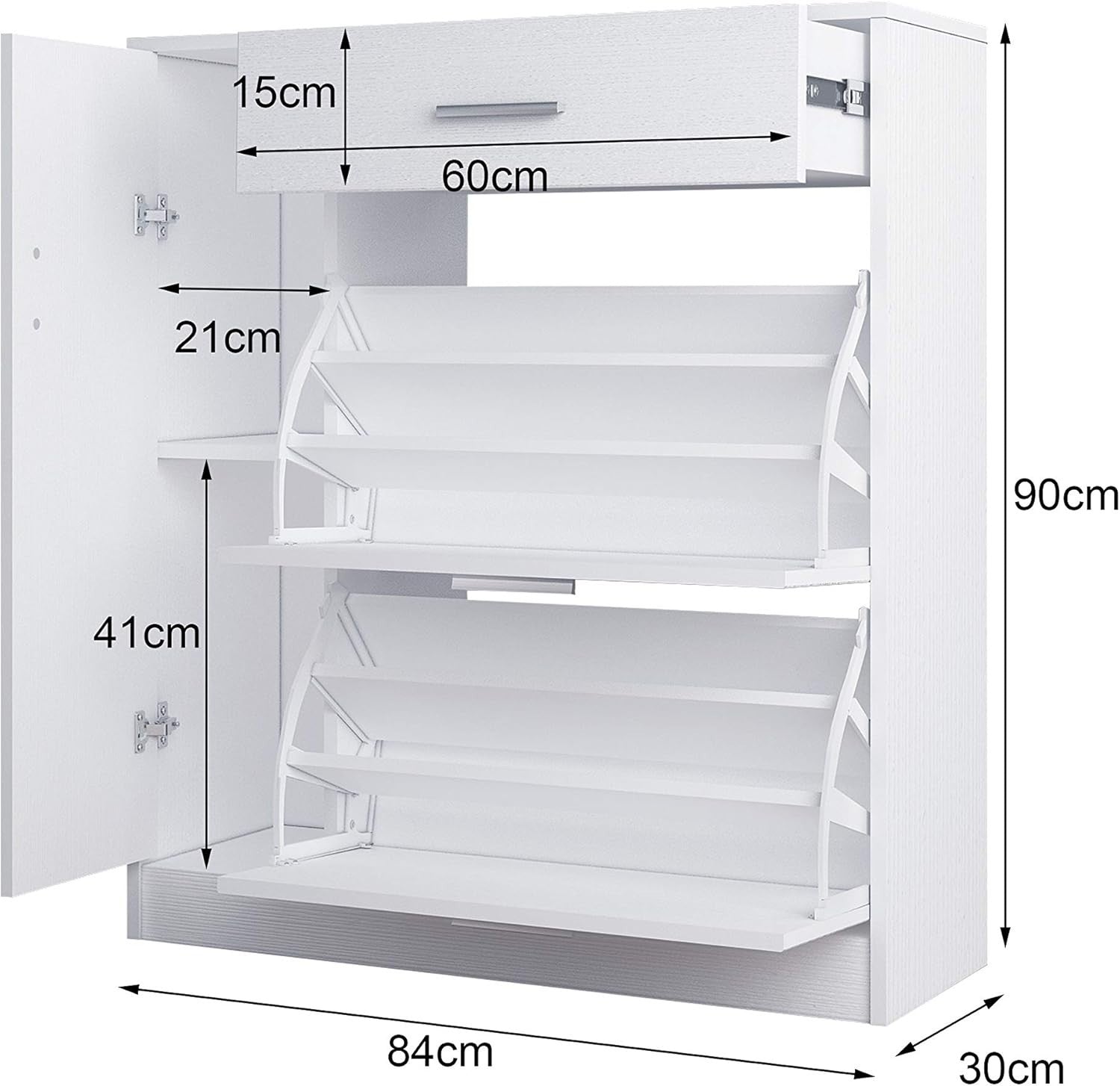 Modern White Shoe Cabinet with Drawer & 18-Pair Pull-Down Storage Rack