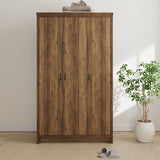 3 Door Oak Wardrobe Hanging Rail Shelves Storage Unit Bedroom Modern