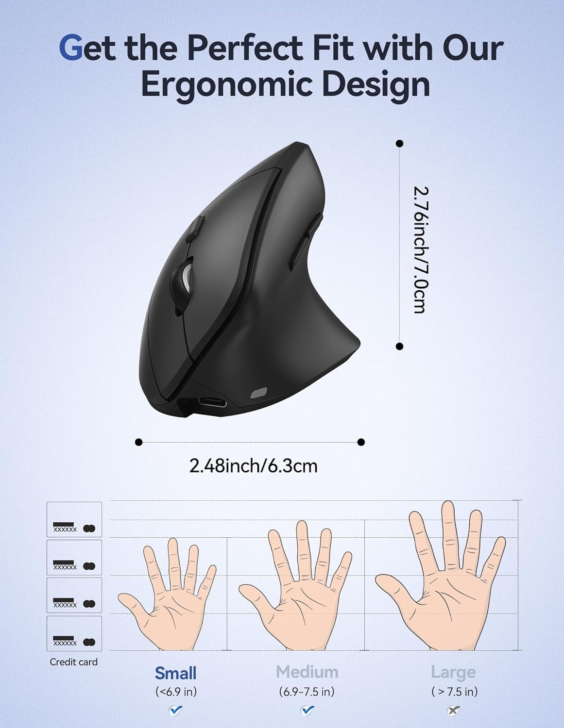 Vertical Ergonomic Mouse Wireless Bluetooth 4800 DPI Silent