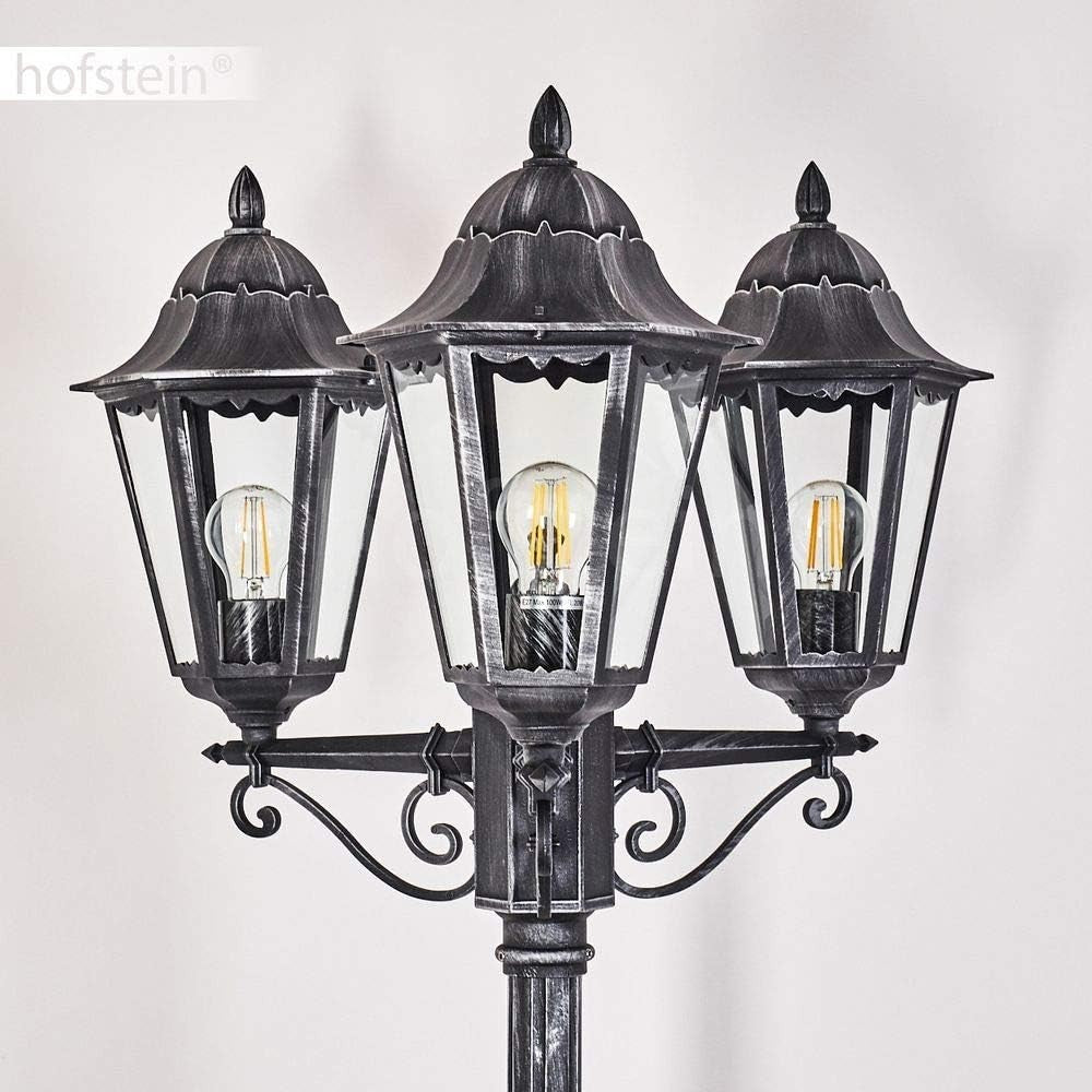Lignac 245cm 3-Arm Vintage Outdoor Lamp Post Black Silver IP44