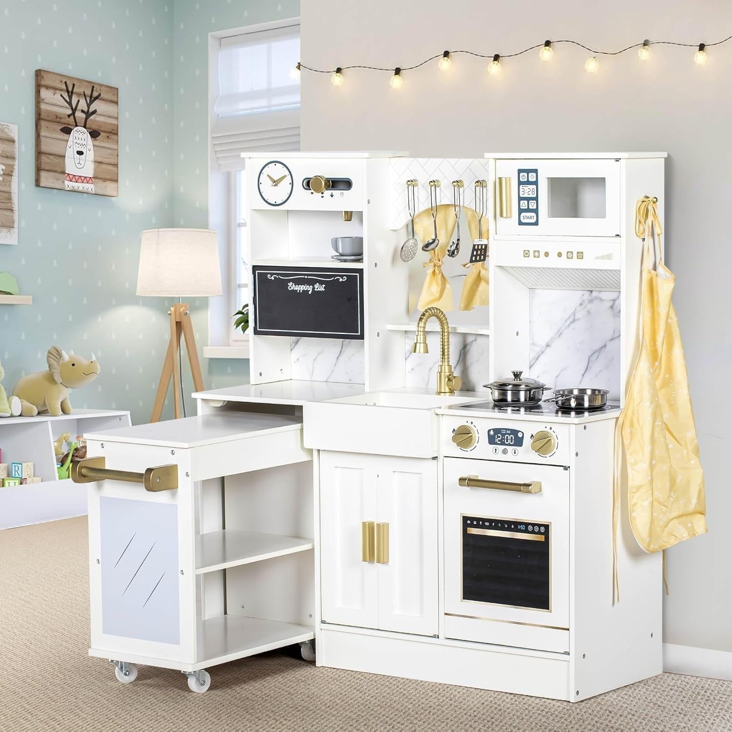 Wooden Kids Play Kitchen White Ice Maker Coffee Machine Toy Set