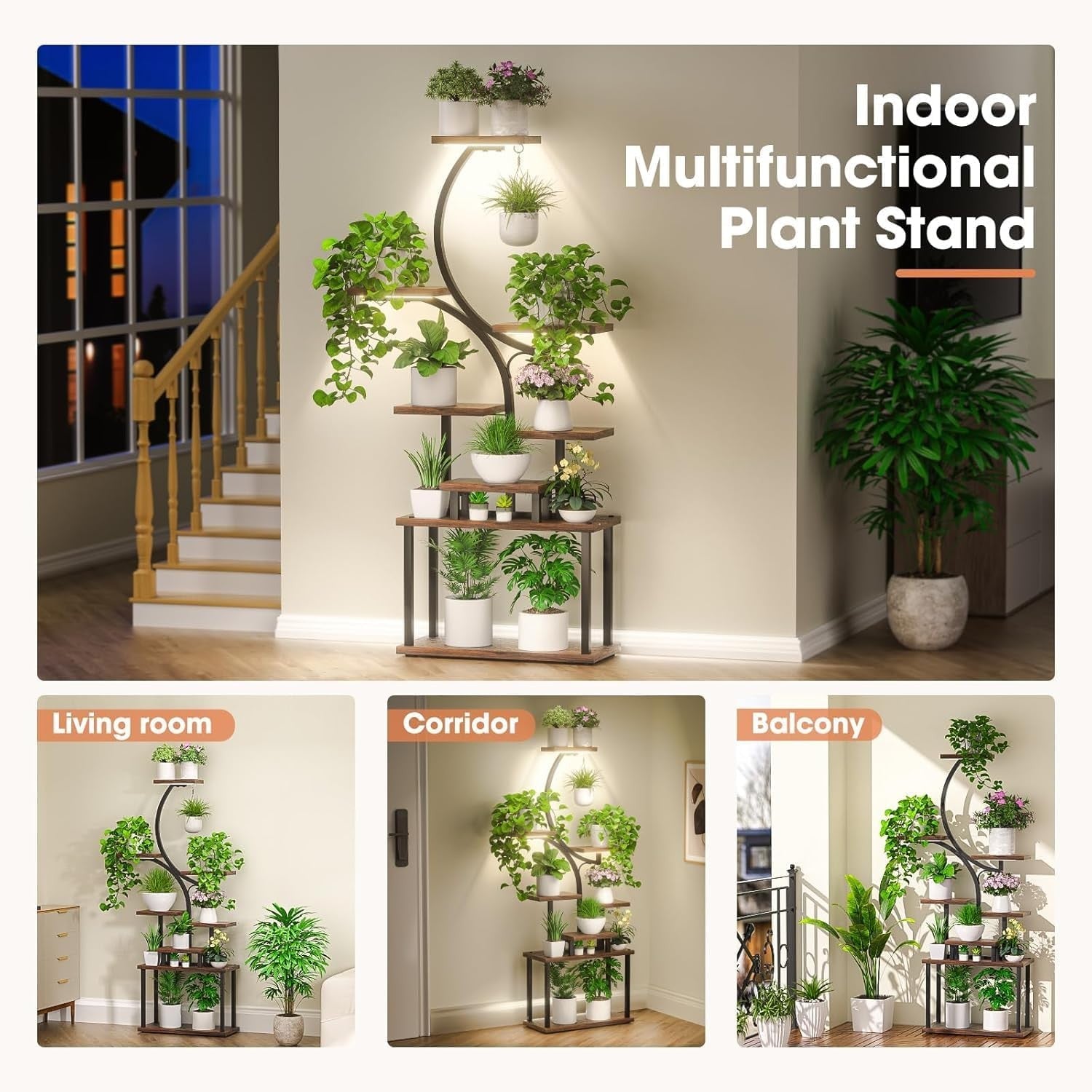 157cm 8 Tier Metal Plant Stand with Grow Lights Indoor Tall Flower Shelf