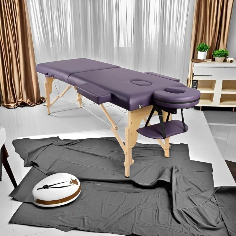 Portable 2-Zone Massage Table Foldable Beauty Lash Tattoo Bed Purple 185×60cm