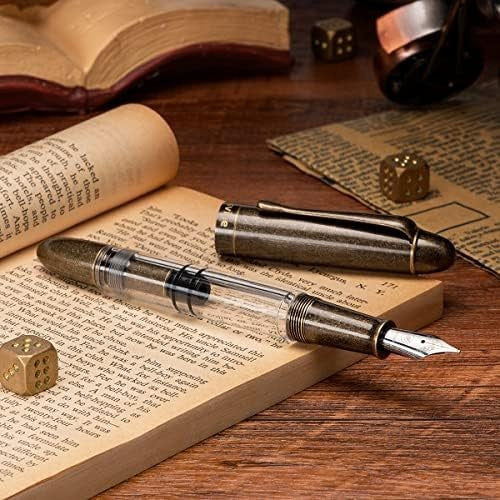 Piston Fountain Pen Medium Nib Transparent Acrylic Large Ink