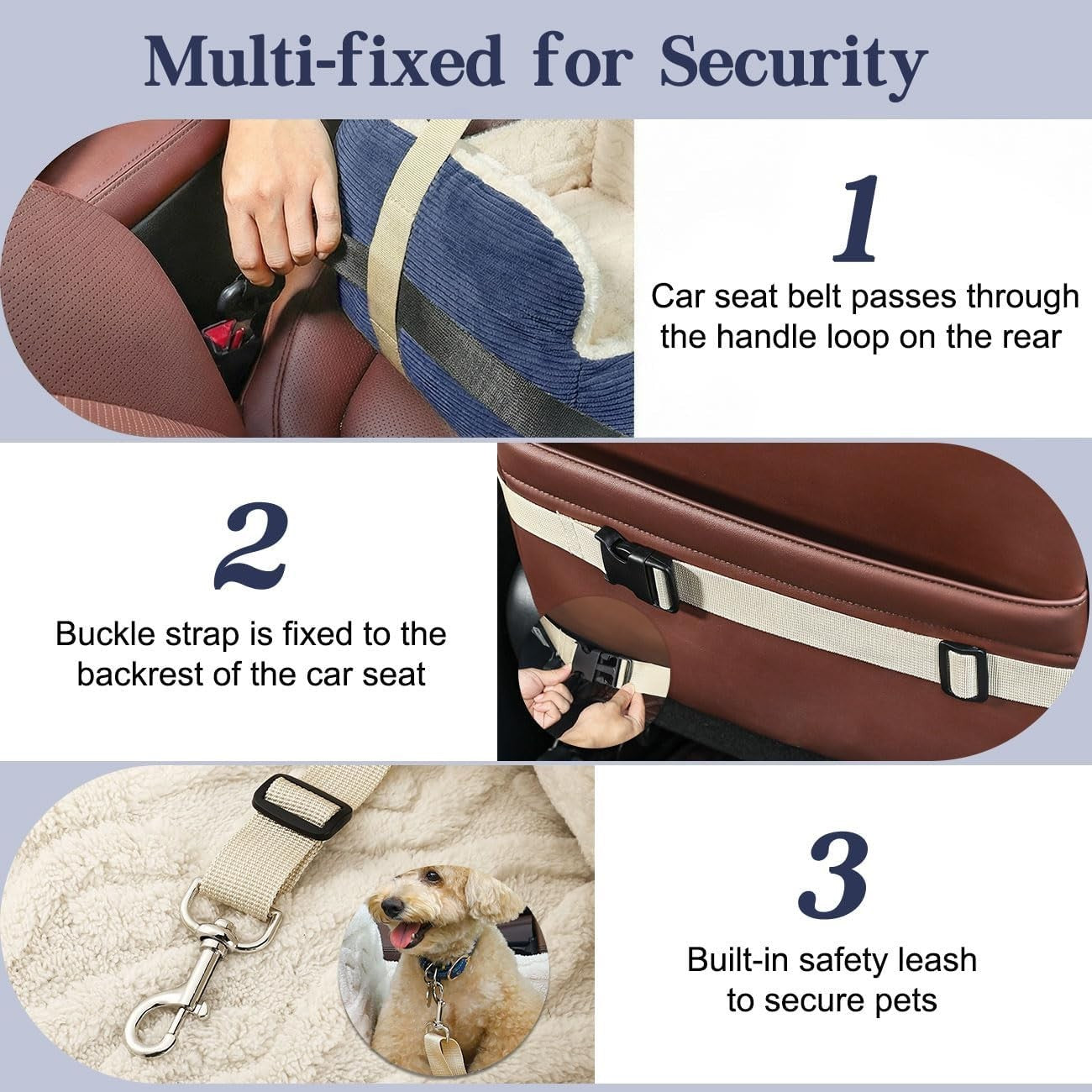 Memory Foam Dog Car Booster Seat Pet Travel Bed Safety Leash 25lb