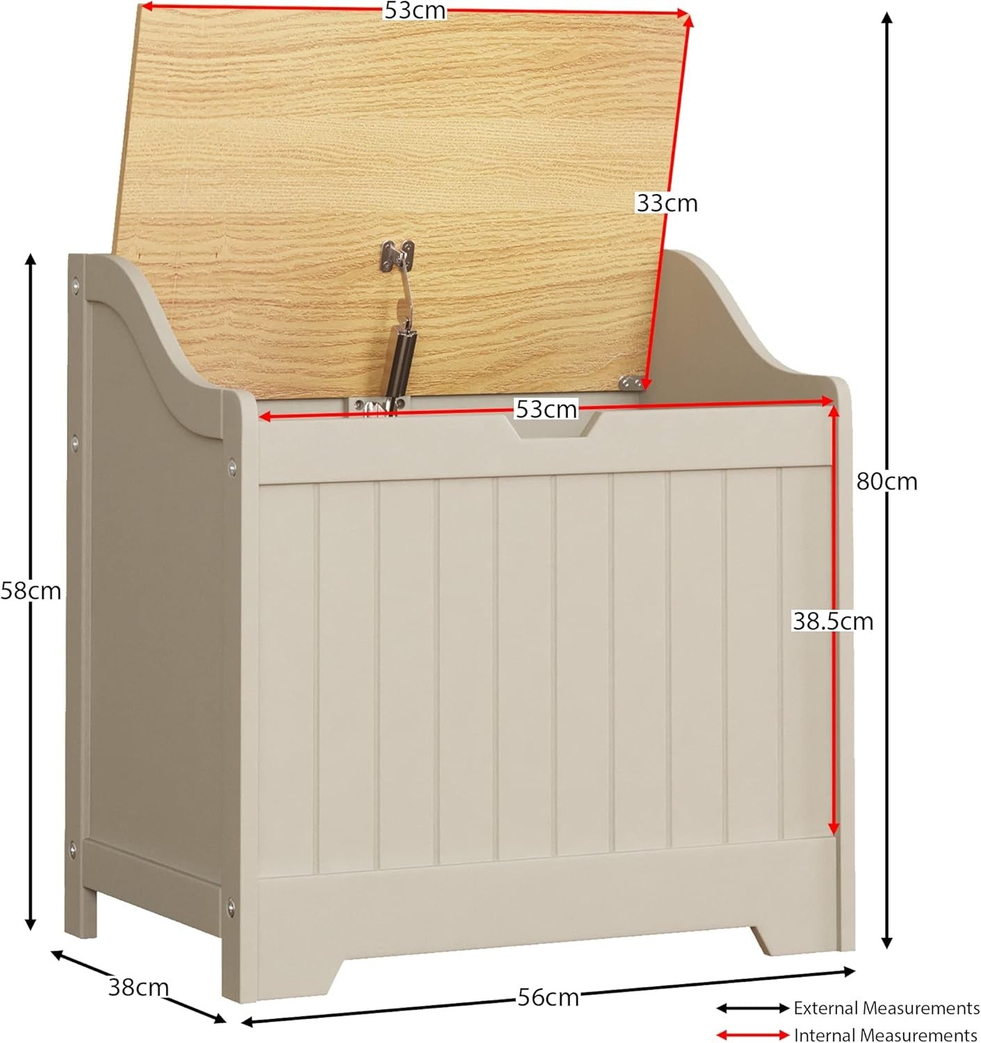 Bathroom Laundry Cabinet Storage Chest with Wooden Basket Grey Oak MDF