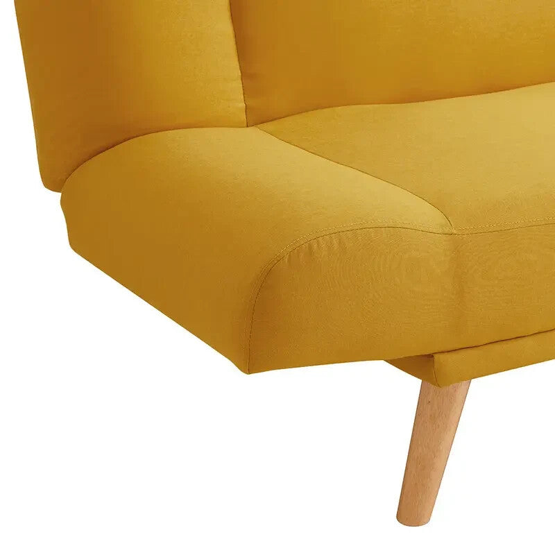 Mustard Yellow 3 Seater Click Clack Sofa Bed Cushions Modern Wood Legs