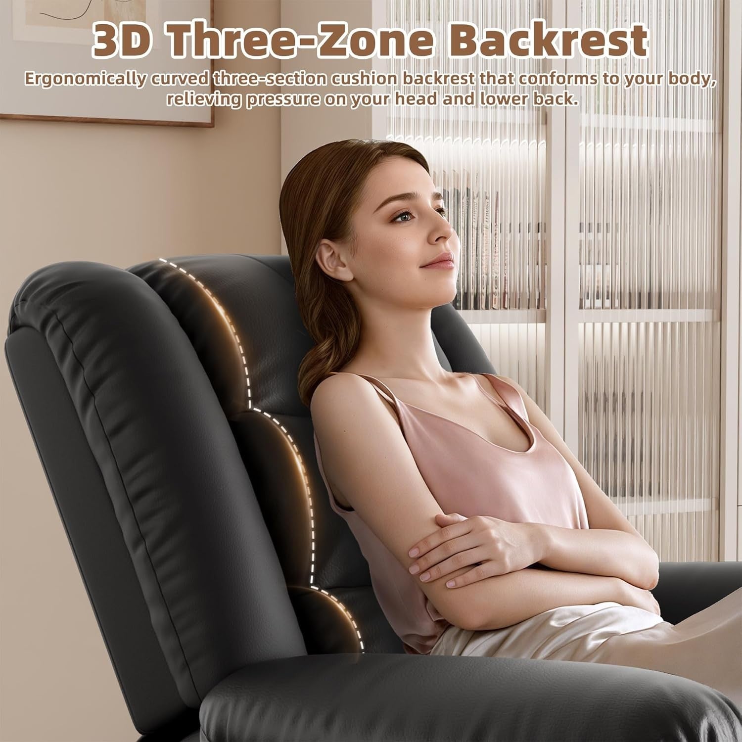 Recliner Armchair PU Leather Adjustable Sofa Lounge Chair Padded Seat Black