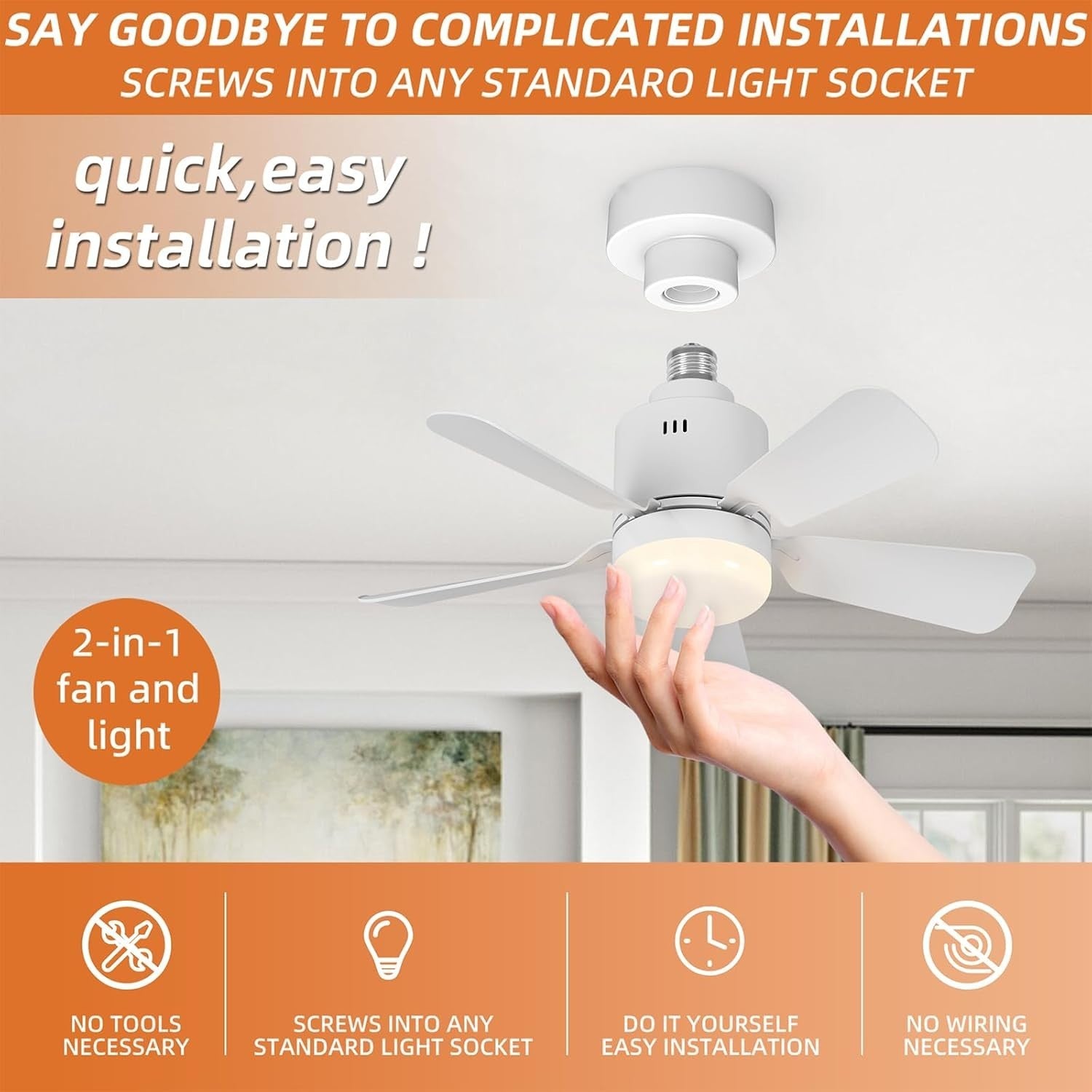45cm Screw-In Ceiling Fan Light 4 Speeds 3 Colors White