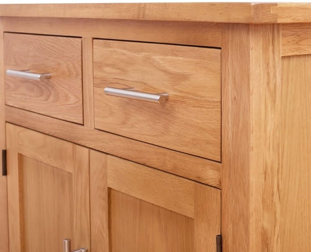 Compact Rustic Oak Sideboard Cabinet – 2 Drawers, 2 Doors, Solid Wood – 75cm